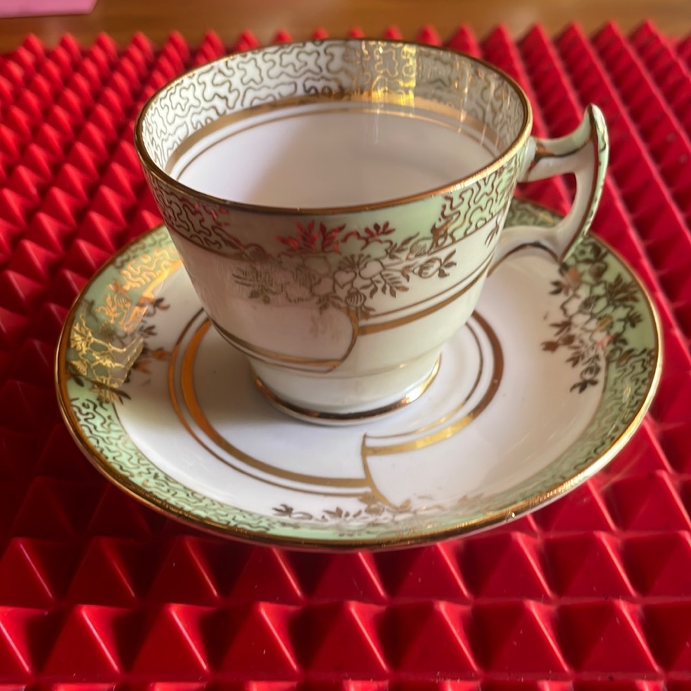 ANTIQUE PHOENIX BONE CHINA DEMITASSE TEACUP AND SAUCER